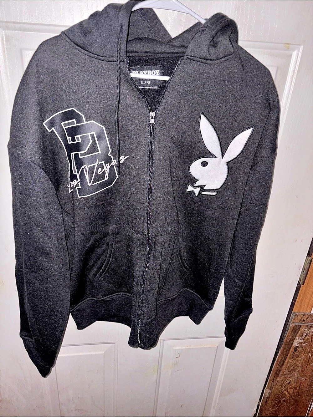 Playboy Graphic Zip Hoodie Black & White Size Large